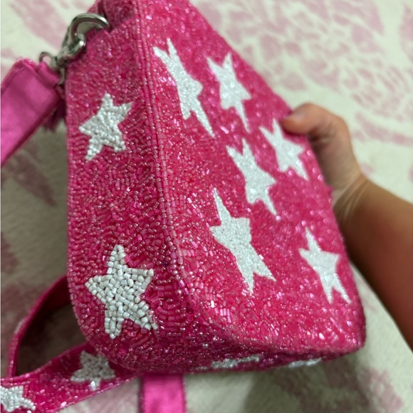 Moyna New York Hand-beaded Star Crossbody Bag Pink & White - Picture 11 of 15